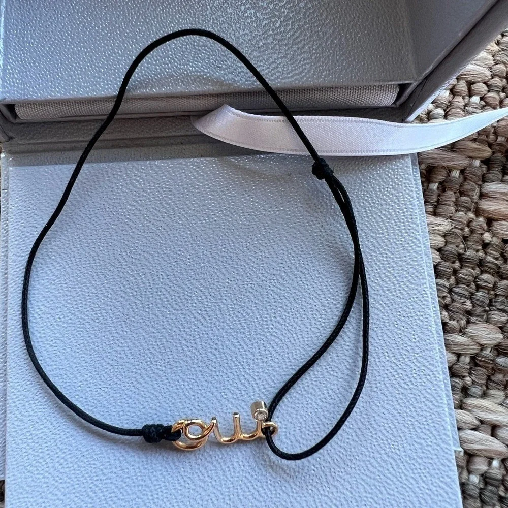 Authentic Dior Oui Bracelet Rose Gold Diamond Black Cord Bracelet